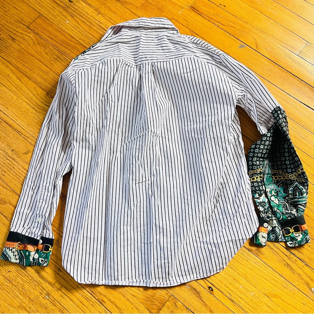 ZARA Woman Mixed Print Button Down – Blue Stripe Paisley – XS - Picture 5 of 5